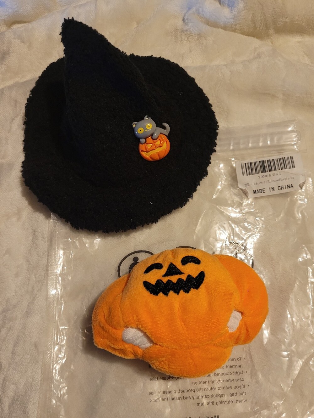 Doll Clothes Halloween Witch Hat and Pumpkin Plush Costume Set